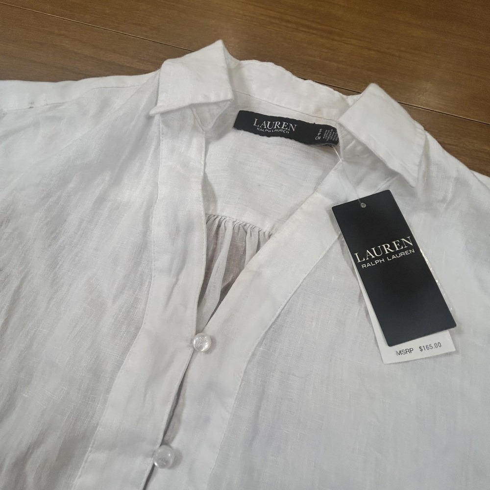 Lauren Ralph Lauren Tunic Shirt Womens XL White 100% Linen Button $165 Beach